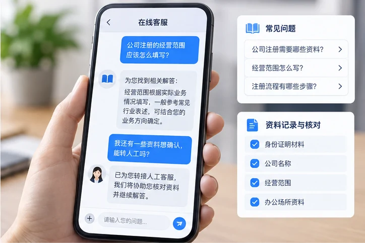 在线客服接待与咨询整理的服务场景示意