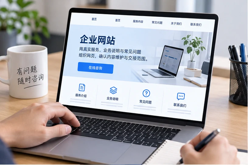企业网站展示业务与服务信息的场景示意