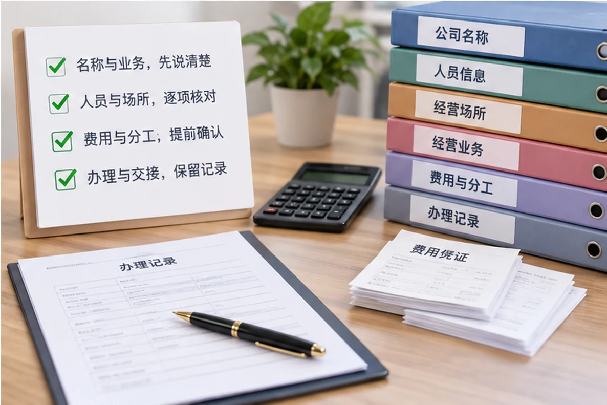 核对注册公司资料与办理事项的服务场景示意