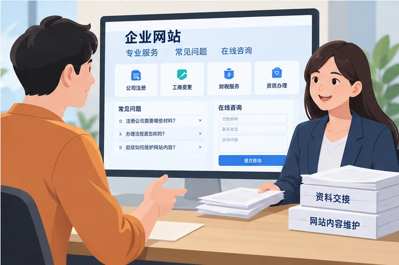 企业网站展示业务与服务信息的场景示意