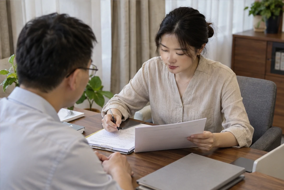 核对注册公司资料与办理事项的服务场景示意