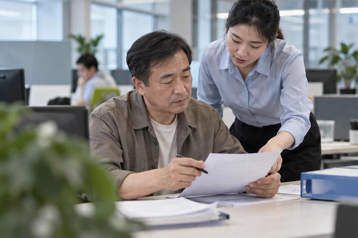 核对注册公司资料与办理事项的服务场景示意