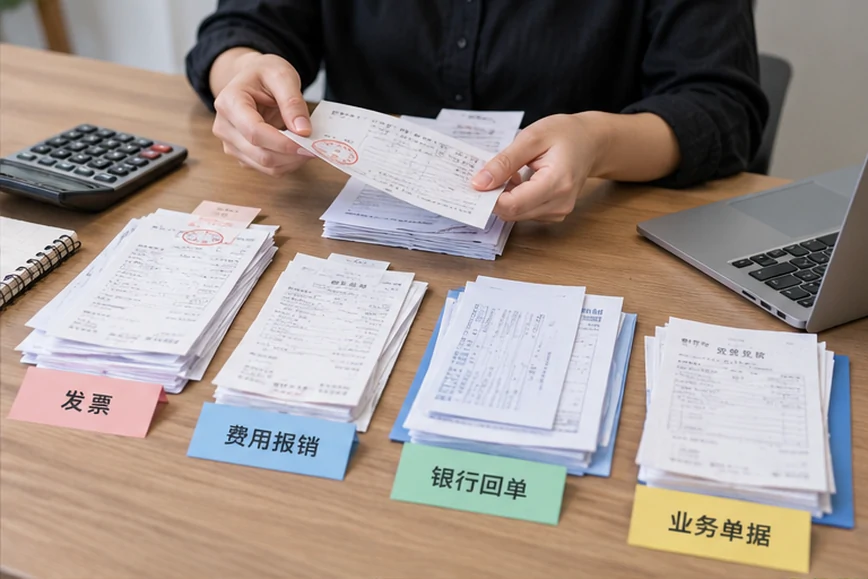 整理企业票据与日常账务资料的服务场景示意