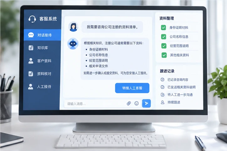 在线客服接待与咨询整理的服务场景示意