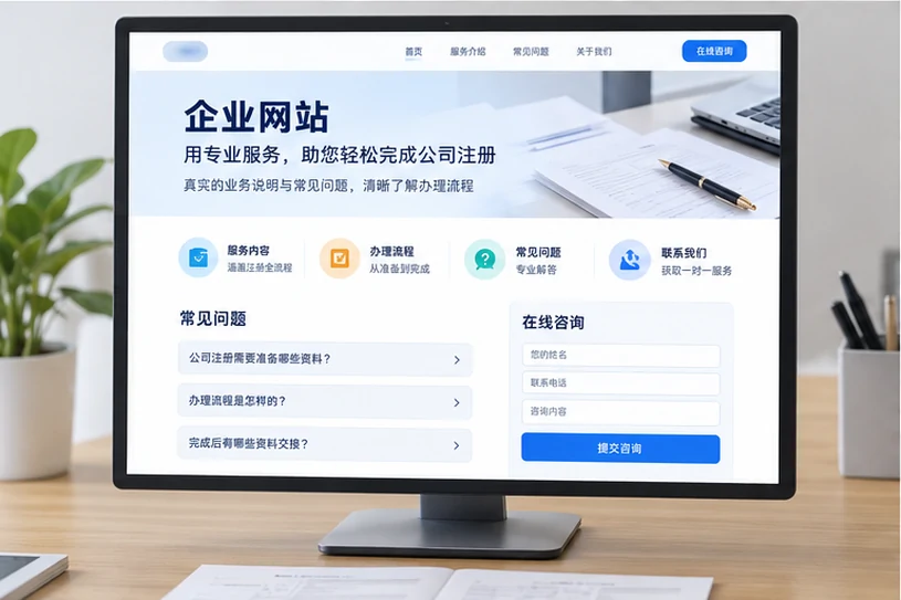 企业网站展示业务与服务信息的场景示意