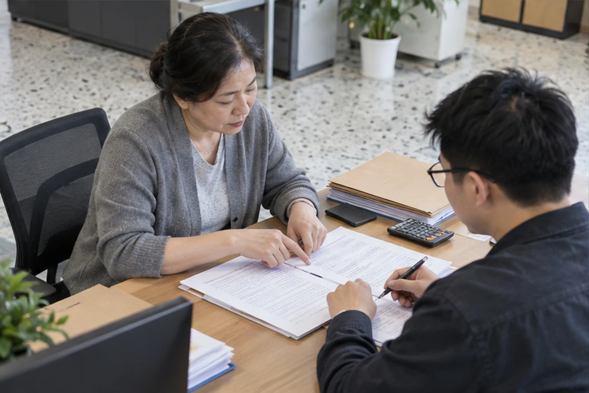 核对注册公司资料与办理事项的服务场景示意