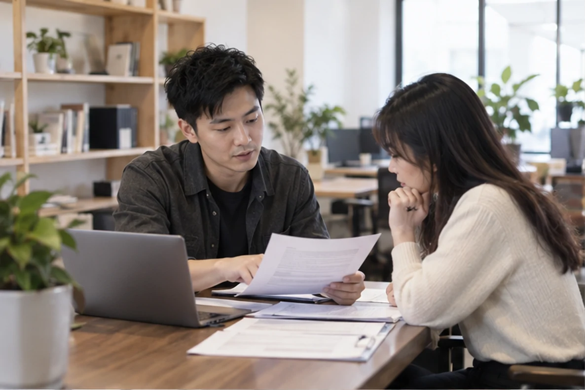 核对注册公司资料与办理事项的服务场景示意