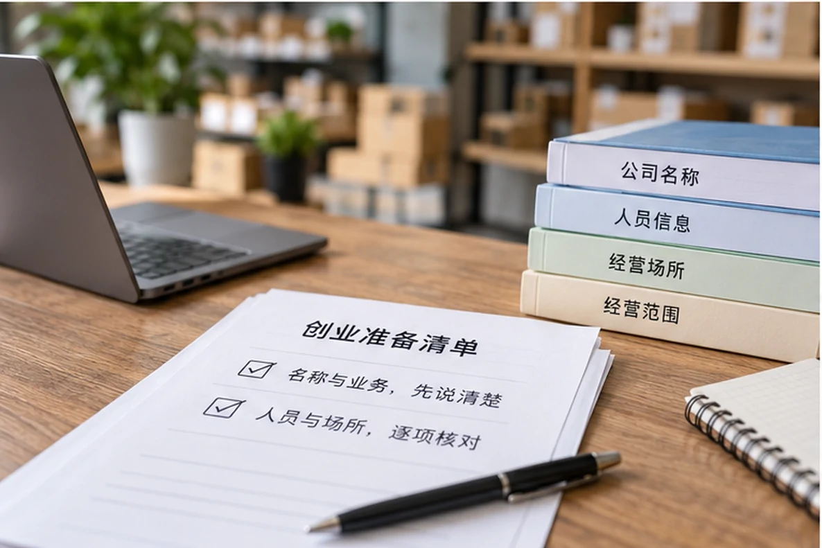 核对注册公司资料与办理事项的服务场景示意