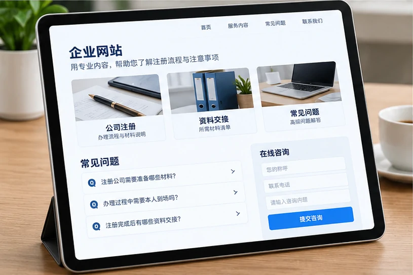 企业网站展示业务与服务信息的场景示意