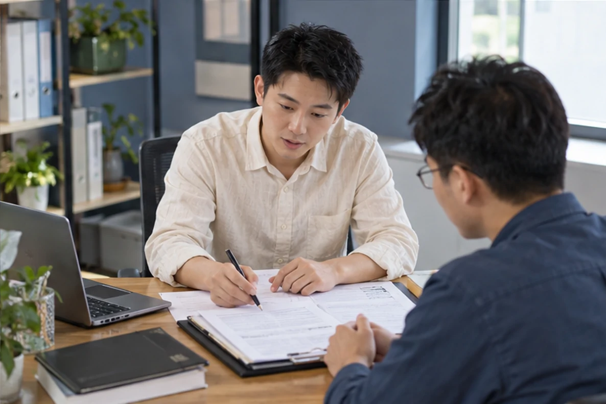 核对注册公司资料与办理事项的服务场景示意