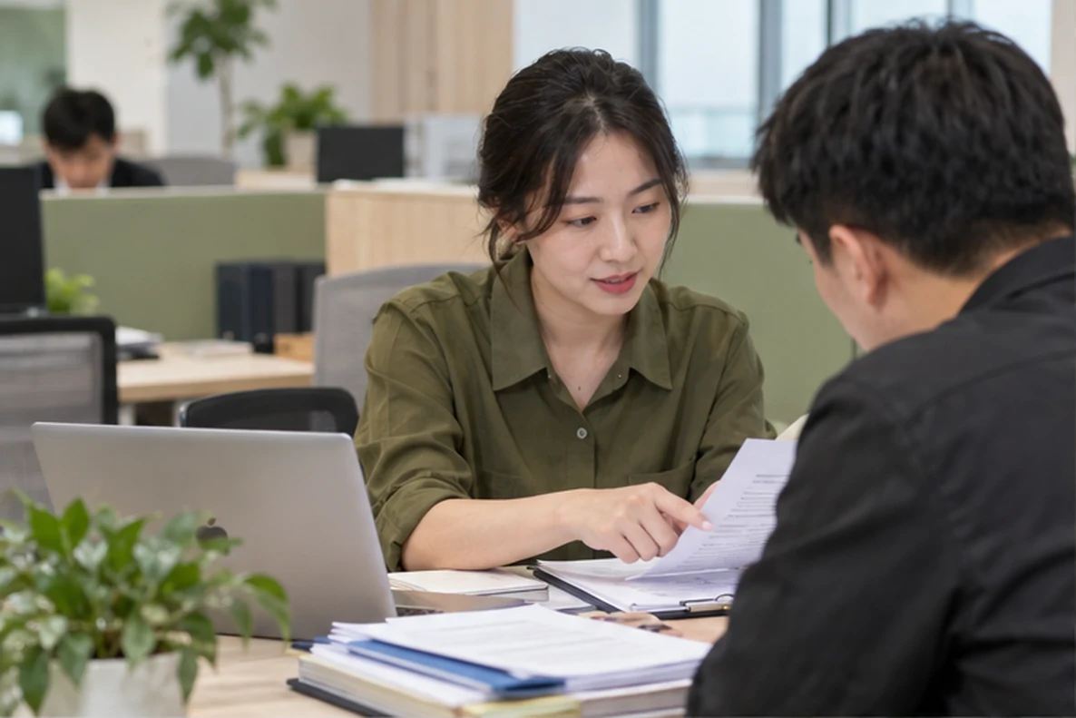 核对注册公司资料与办理事项的服务场景示意