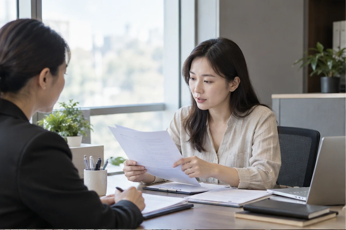 核对注册公司资料与办理事项的服务场景示意
