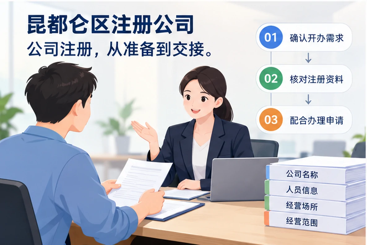 核对注册公司资料与办理事项的服务场景示意