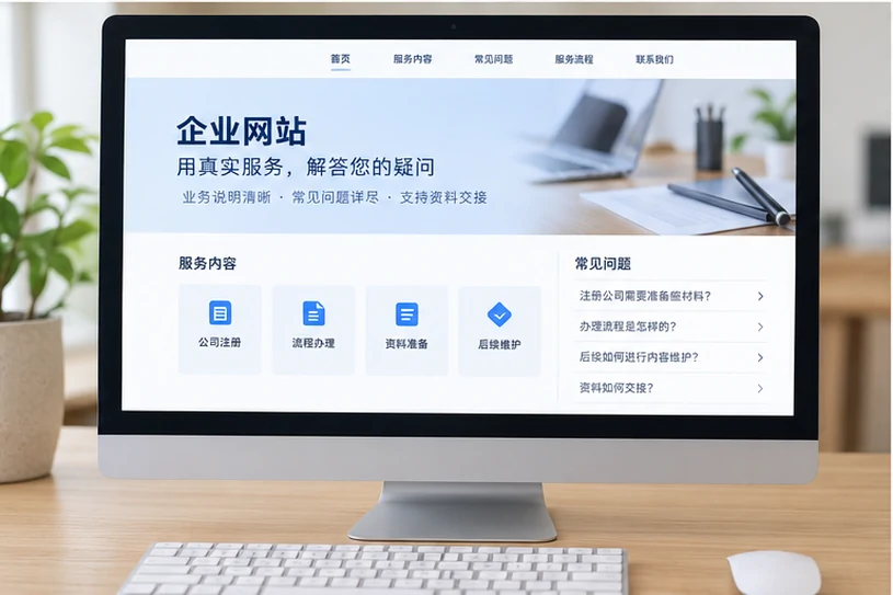 企业网站展示业务与服务信息的场景示意