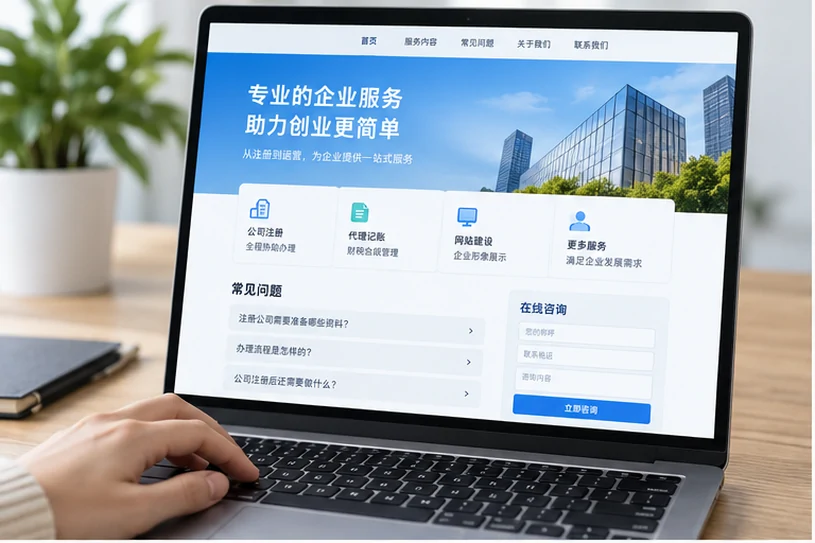 企业网站展示业务与服务信息的场景示意