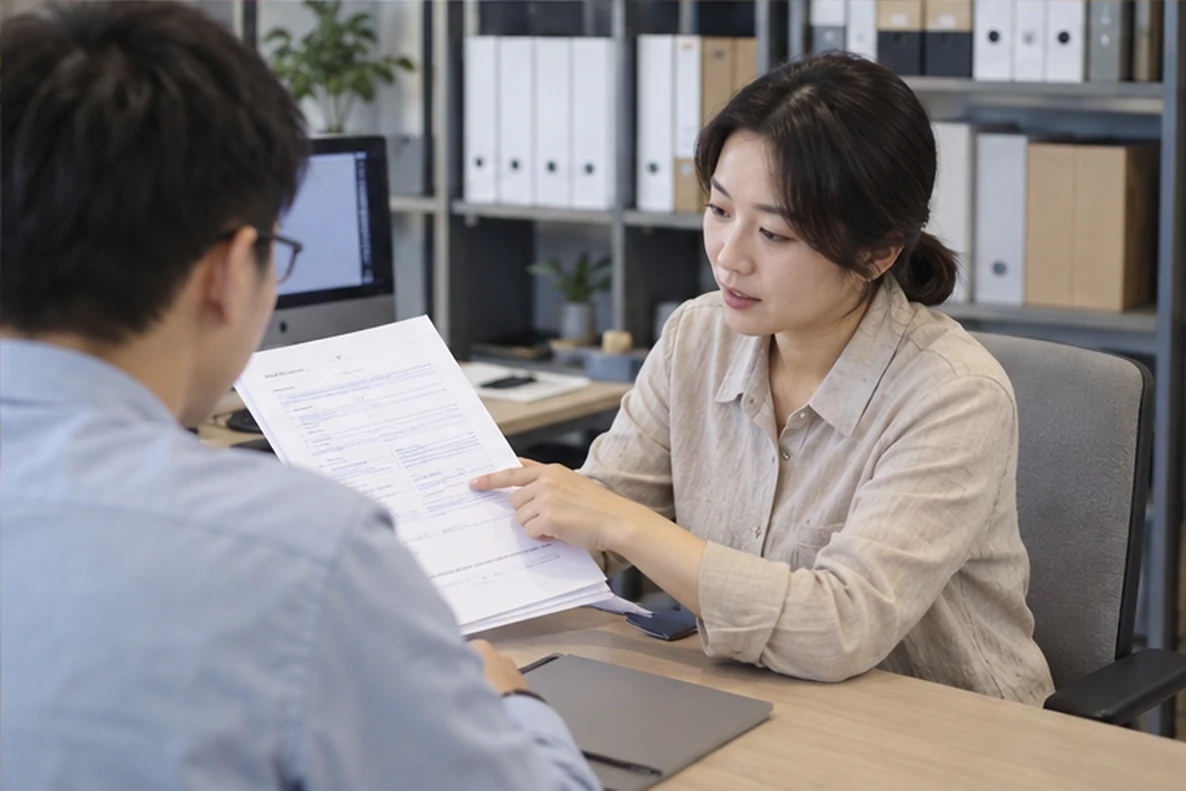 核对注册公司资料与办理事项的服务场景示意