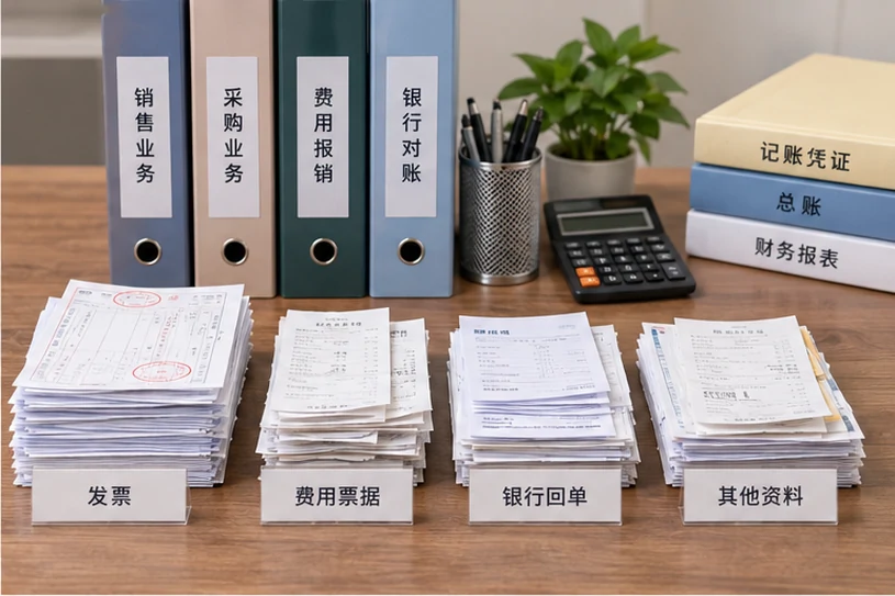 整理企业票据与日常账务资料的服务场景示意