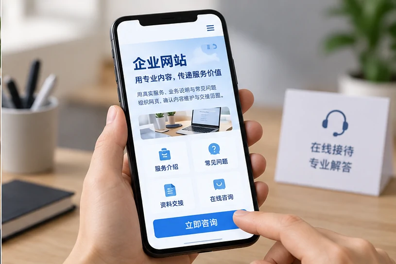企业网站展示业务与服务信息的场景示意