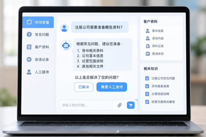 在线客服接待与咨询整理的服务场景示意