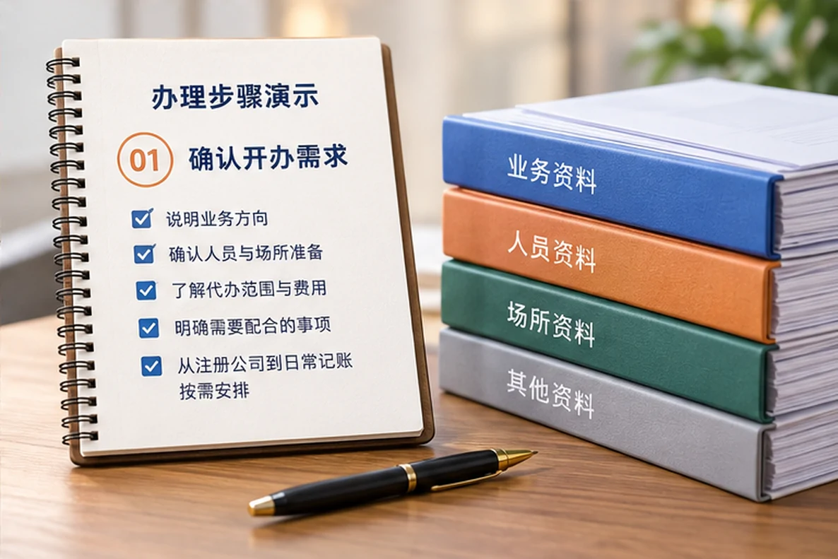 核对注册公司资料与办理事项的服务场景示意