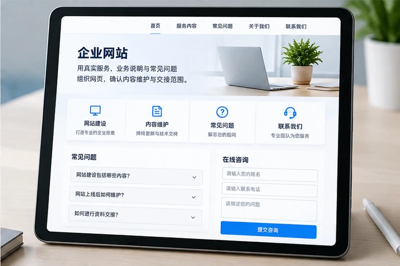 企业网站展示业务与服务信息的场景示意
