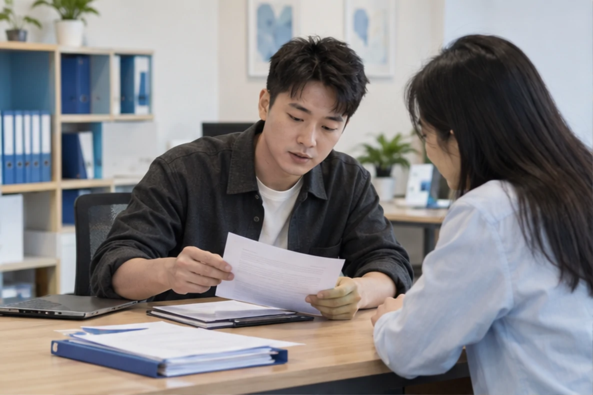 核对注册公司资料与办理事项的服务场景示意