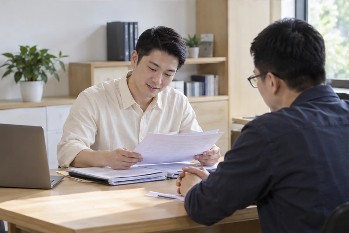 核对注册公司资料与办理事项的服务场景示意