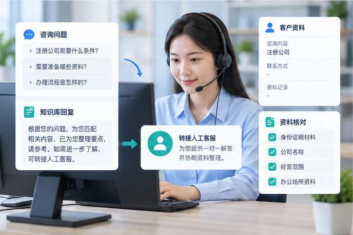 在线客服接待与咨询整理的服务场景示意