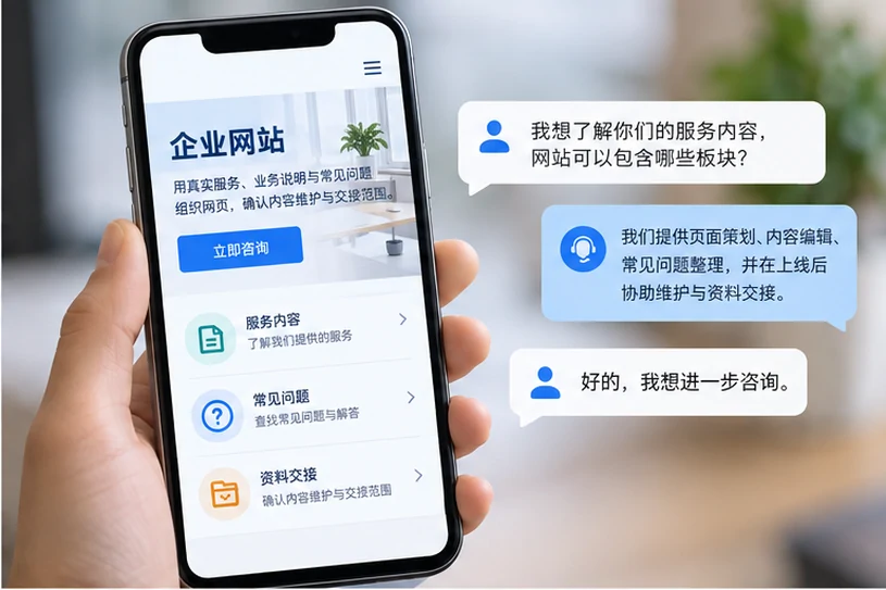 企业网站展示业务与服务信息的场景示意