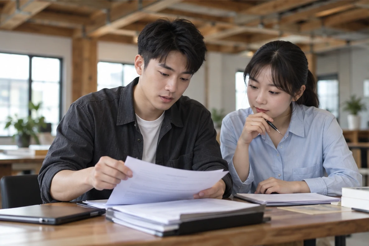 核对注册公司资料与办理事项的服务场景示意