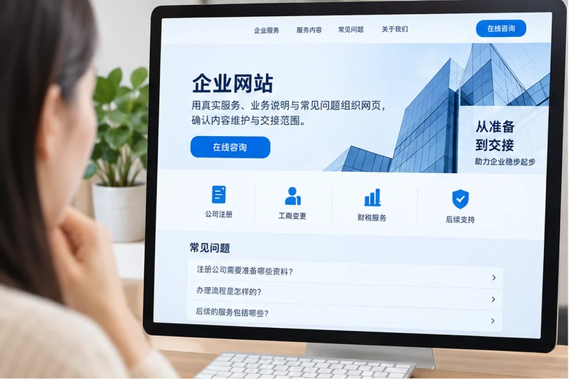 企业网站展示业务与服务信息的场景示意