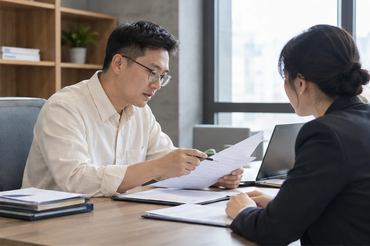 核对注册公司资料与办理事项的服务场景示意