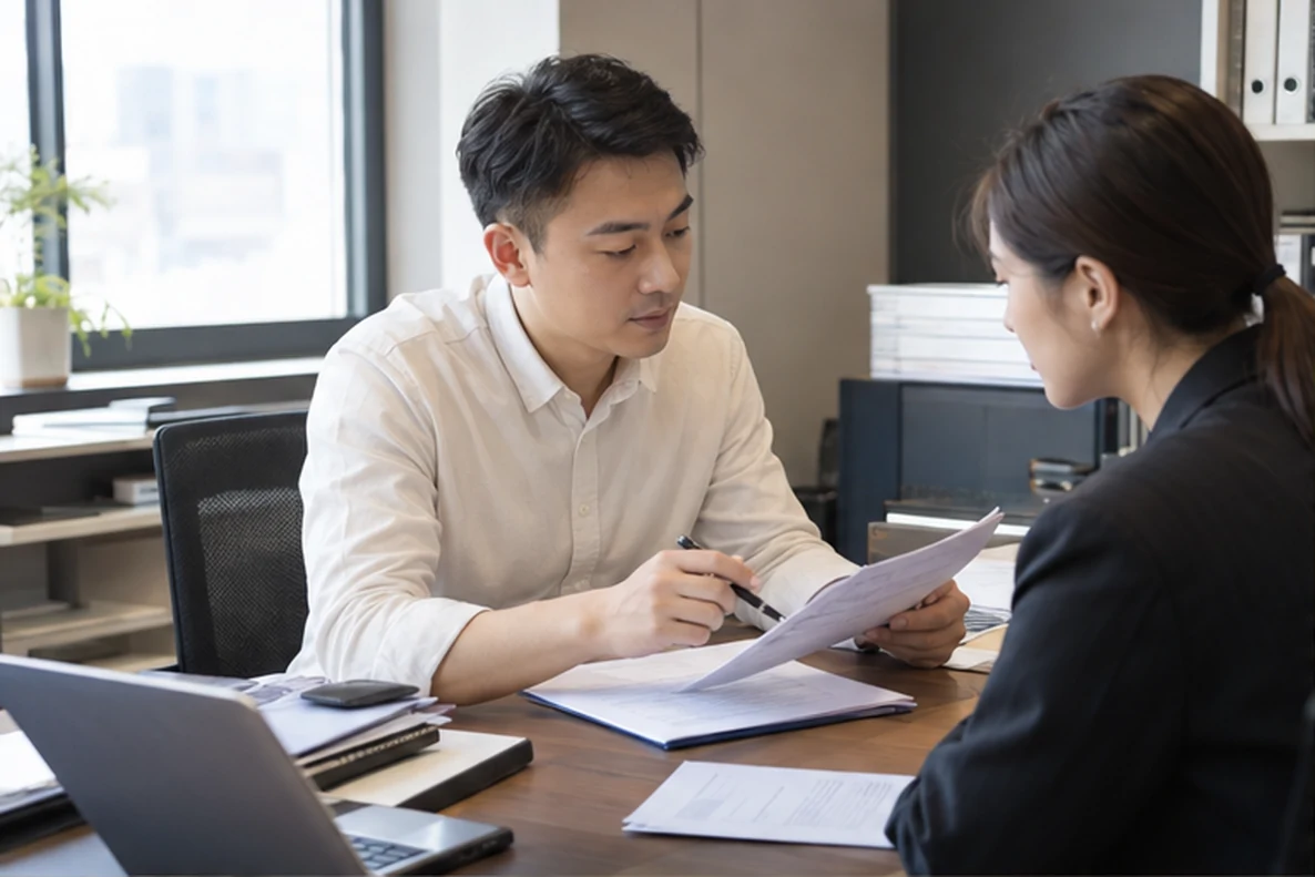 核对注册公司资料与办理事项的服务场景示意