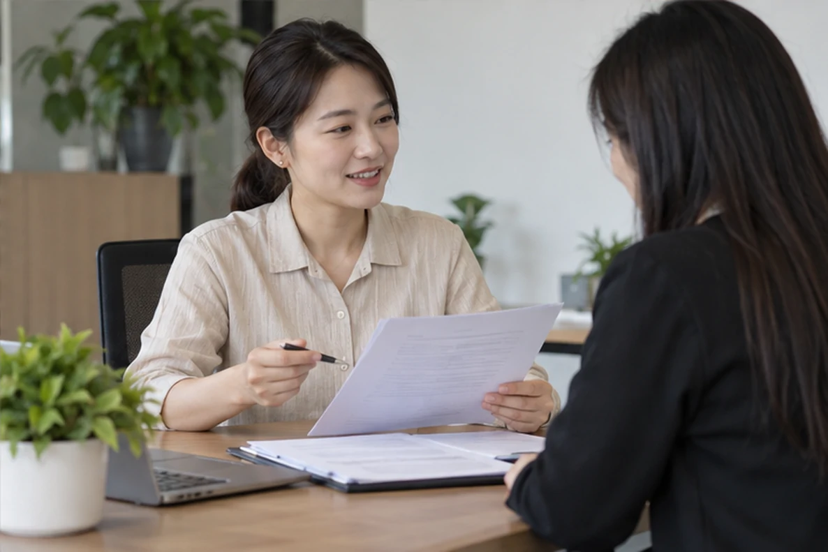 核对注册公司资料与办理事项的服务场景示意