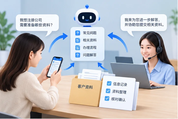 在线客服接待与咨询整理的服务场景示意