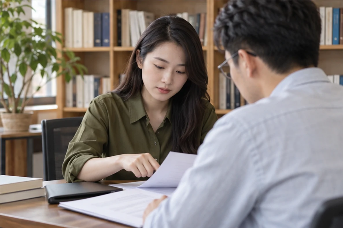 核对注册公司资料与办理事项的服务场景示意