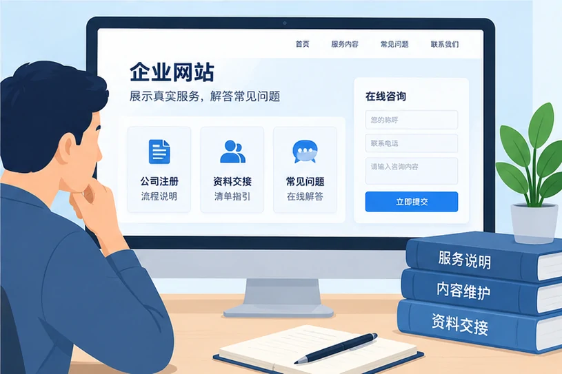 企业网站展示业务与服务信息的场景示意