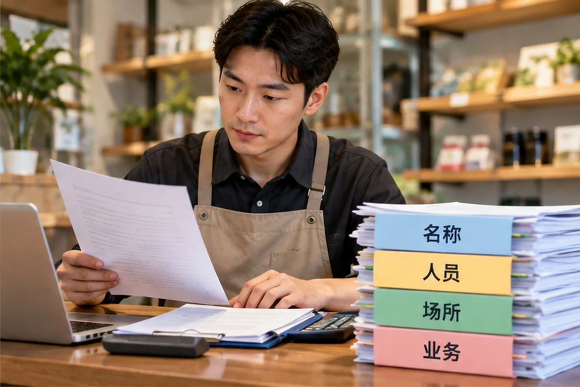 核对注册公司资料与办理事项的服务场景示意
