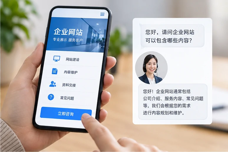 企业网站展示业务与服务信息的场景示意