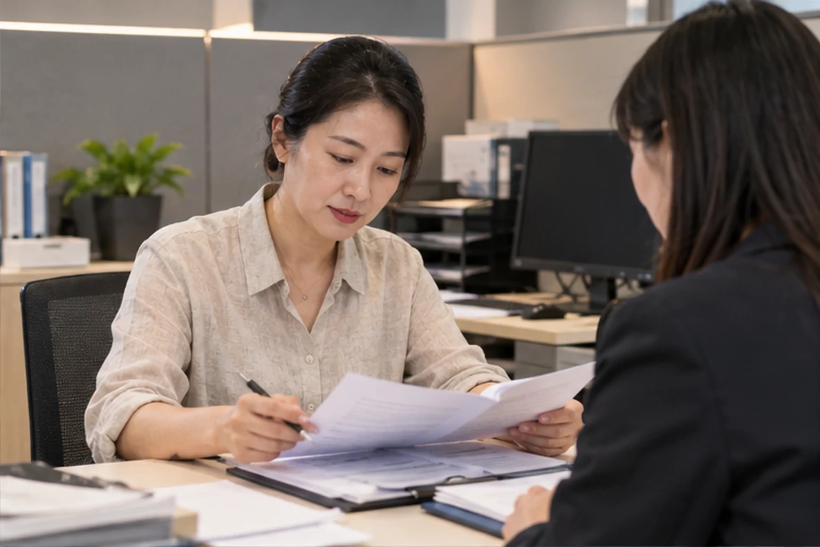 核对注册公司资料与办理事项的服务场景示意