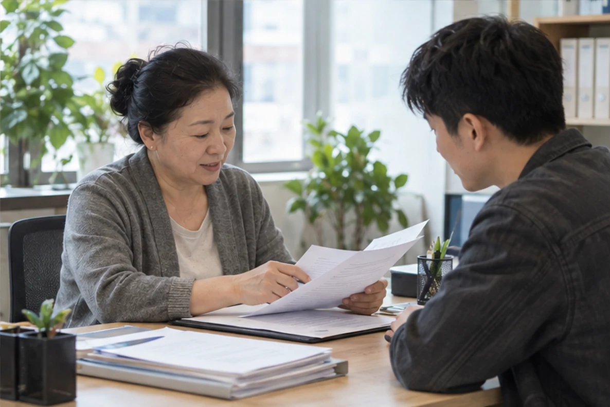 核对注册公司资料与办理事项的服务场景示意