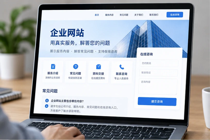 企业网站展示业务与服务信息的场景示意