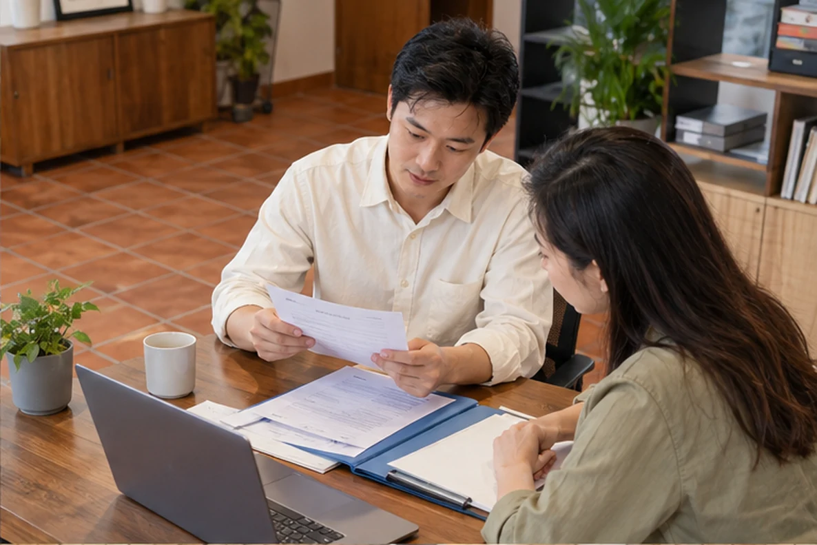 核对注册公司资料与办理事项的服务场景示意