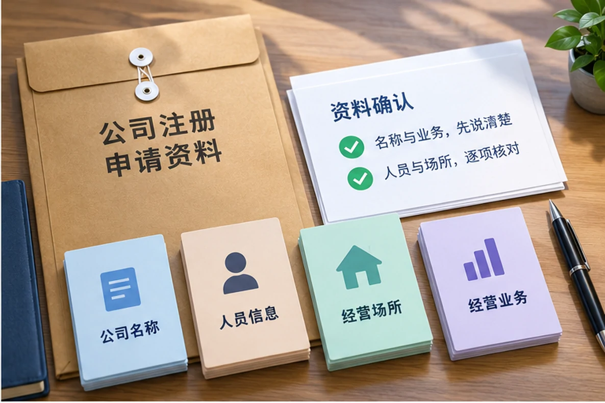 核对注册公司资料与办理事项的服务场景示意