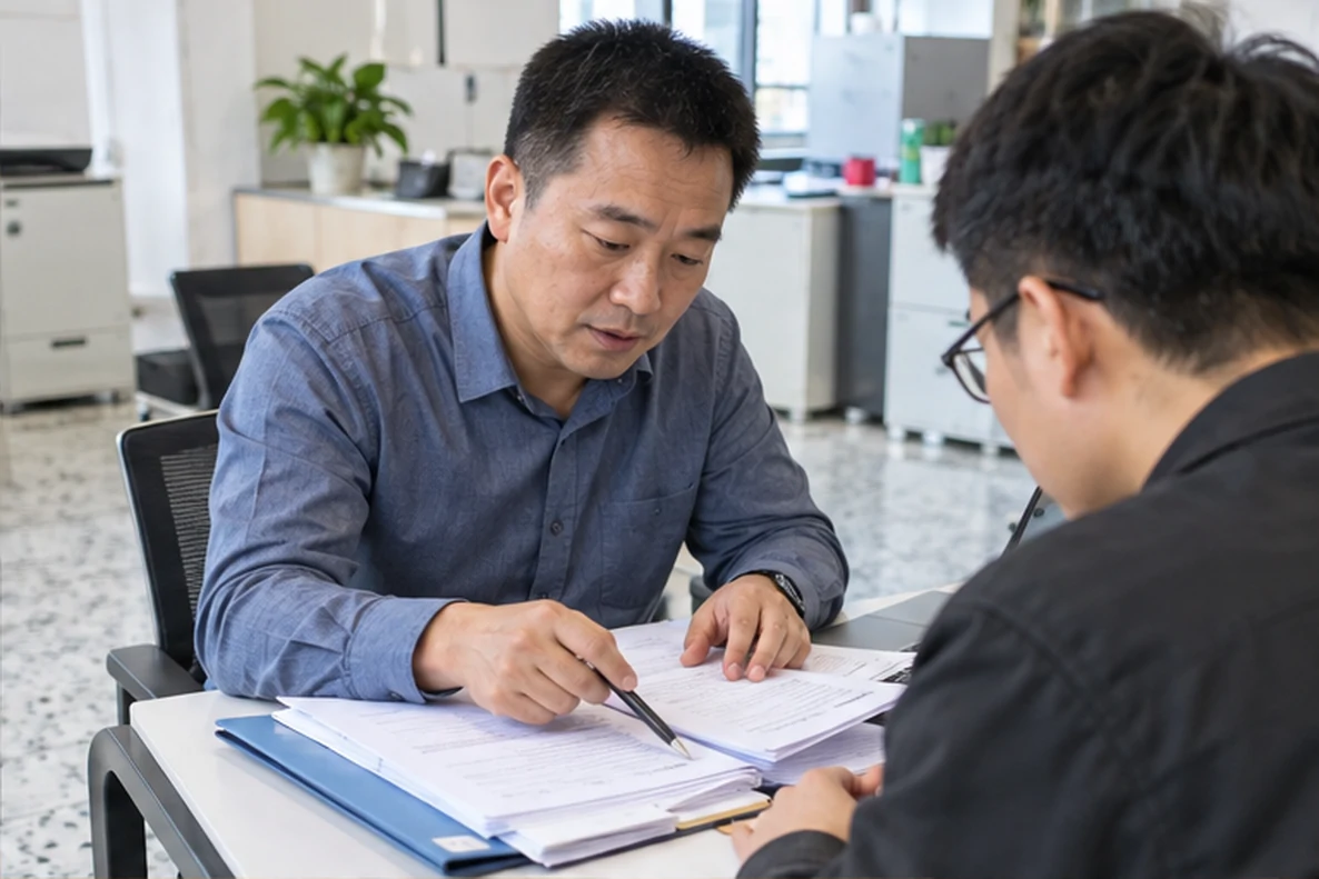 核对注册公司资料与办理事项的服务场景示意