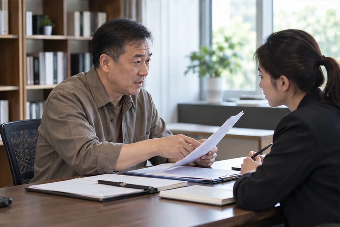 核对注册公司资料与办理事项的服务场景示意