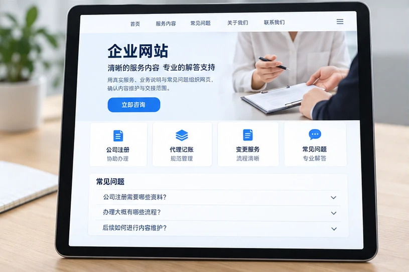 企业网站展示业务与服务信息的场景示意
