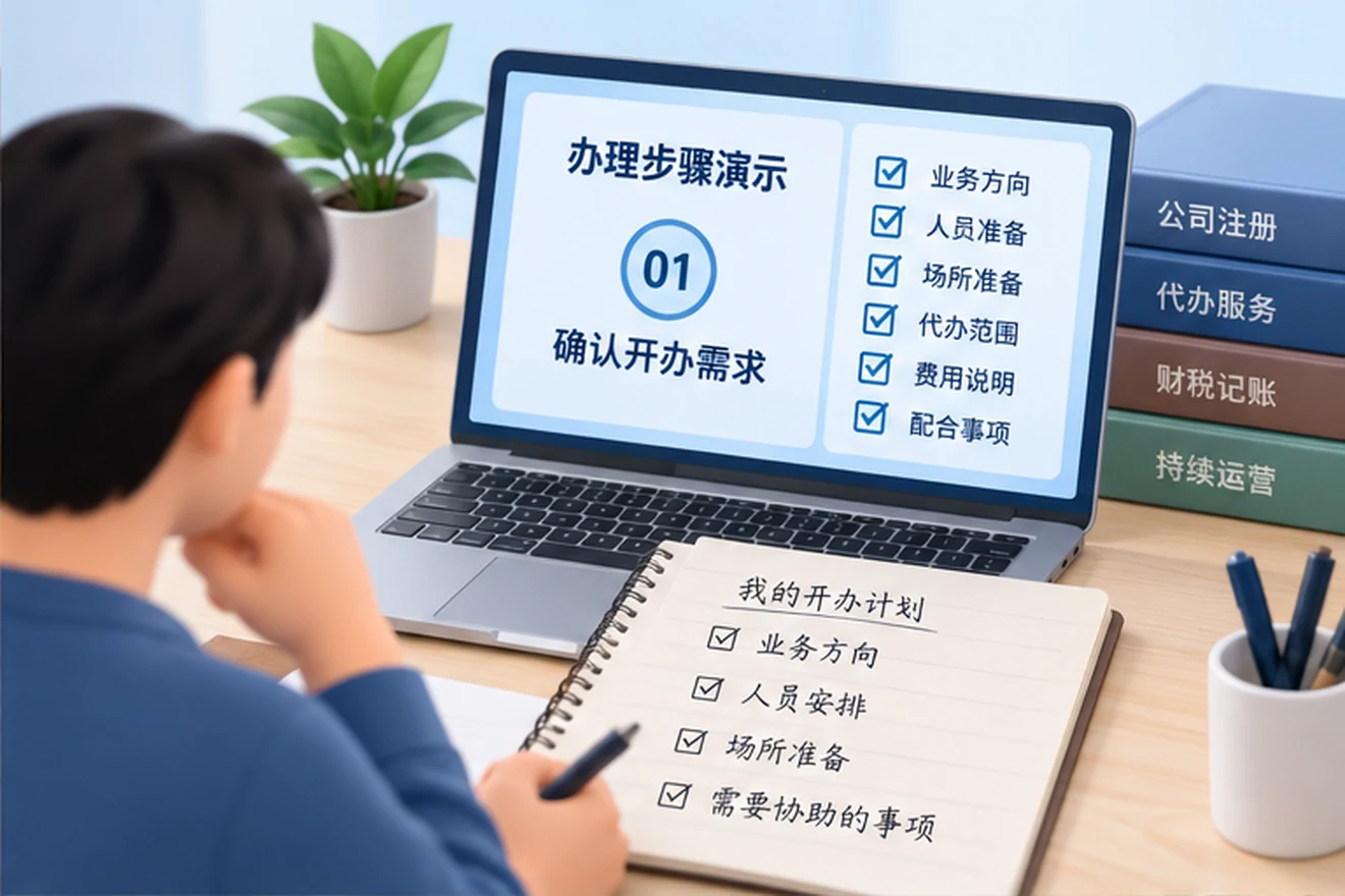 创业者一起整理开办计划的服务场景示意