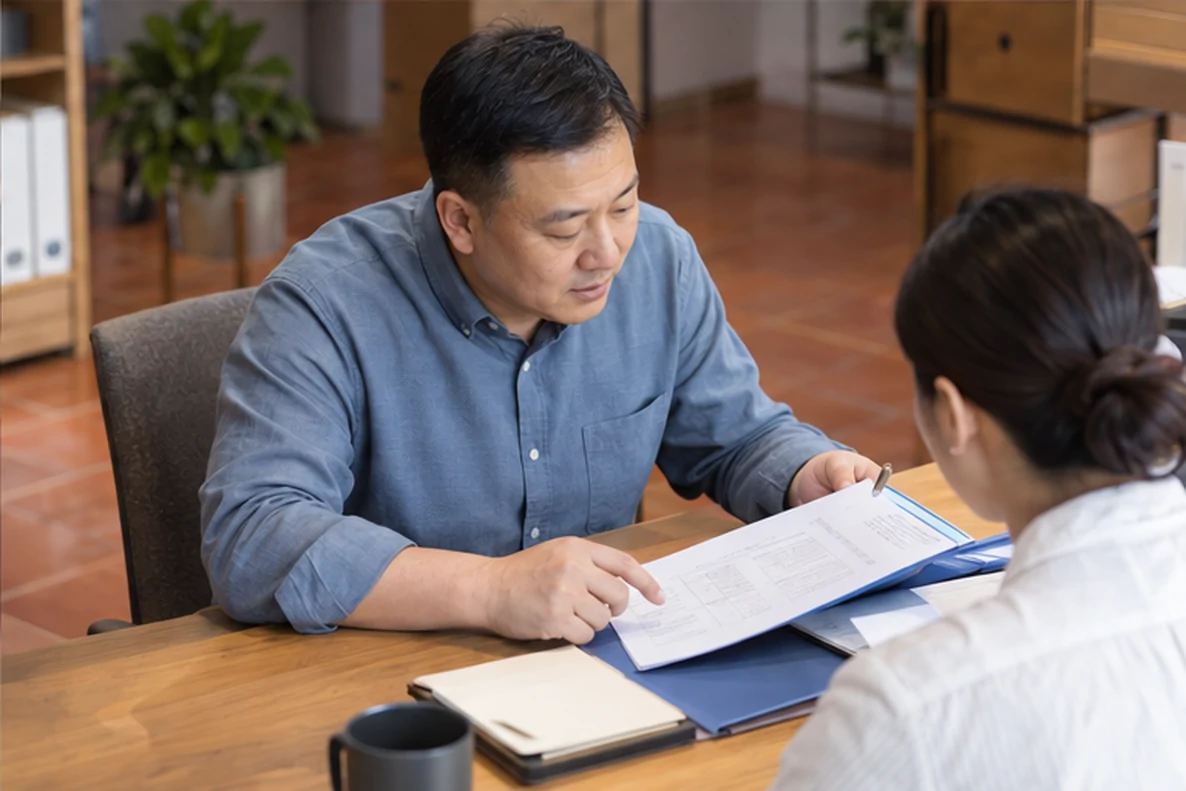 核对注册公司资料与办理事项的服务场景示意