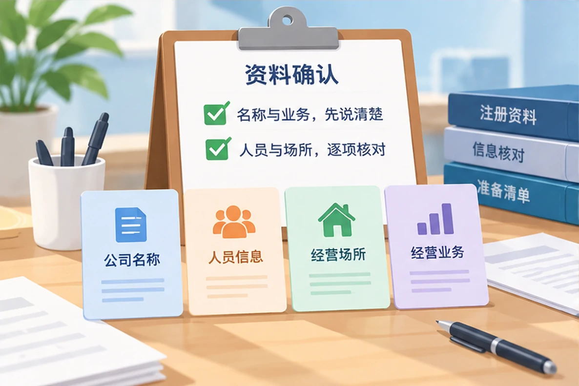 核对注册公司资料与办理事项的服务场景示意